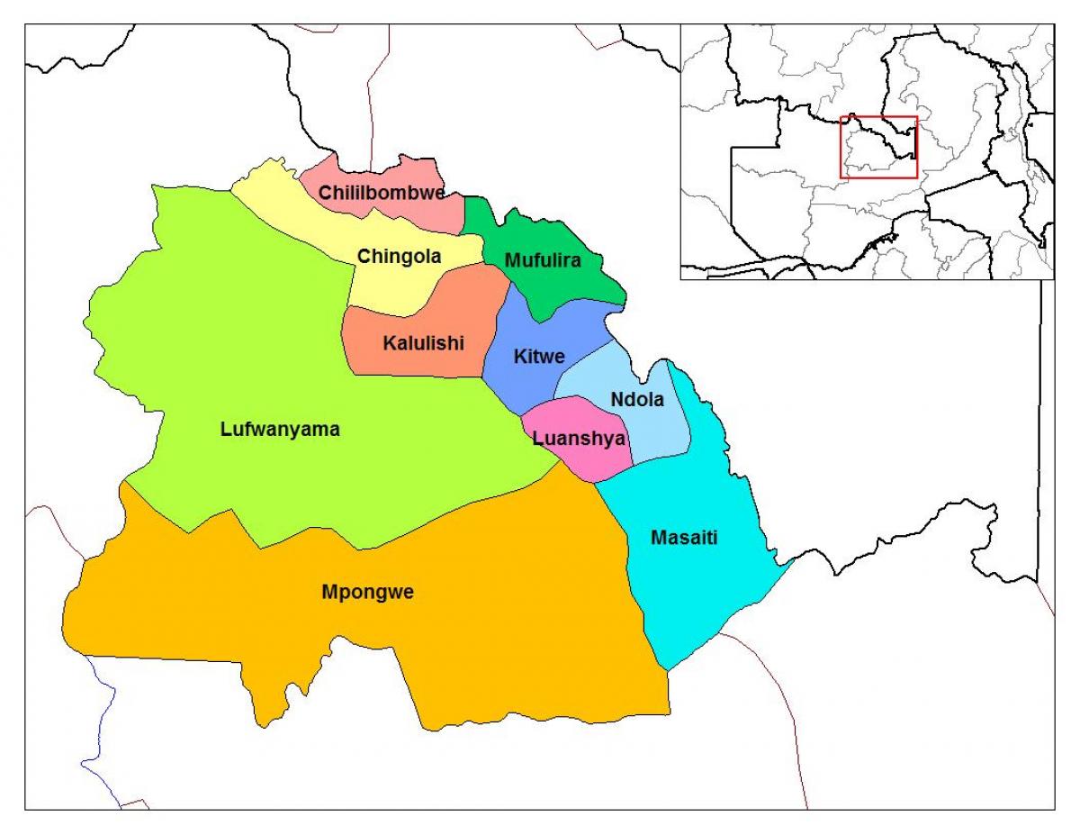 mapa copperbelt provincii Zambia