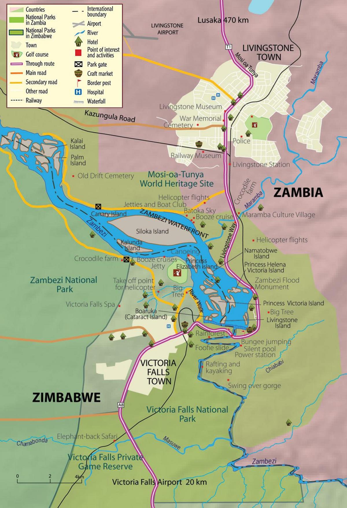 mapa livingstone, Zambia mesta