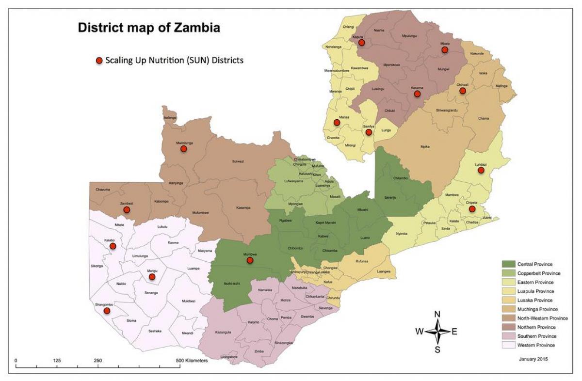 Zambia okresov aktualizované mapy