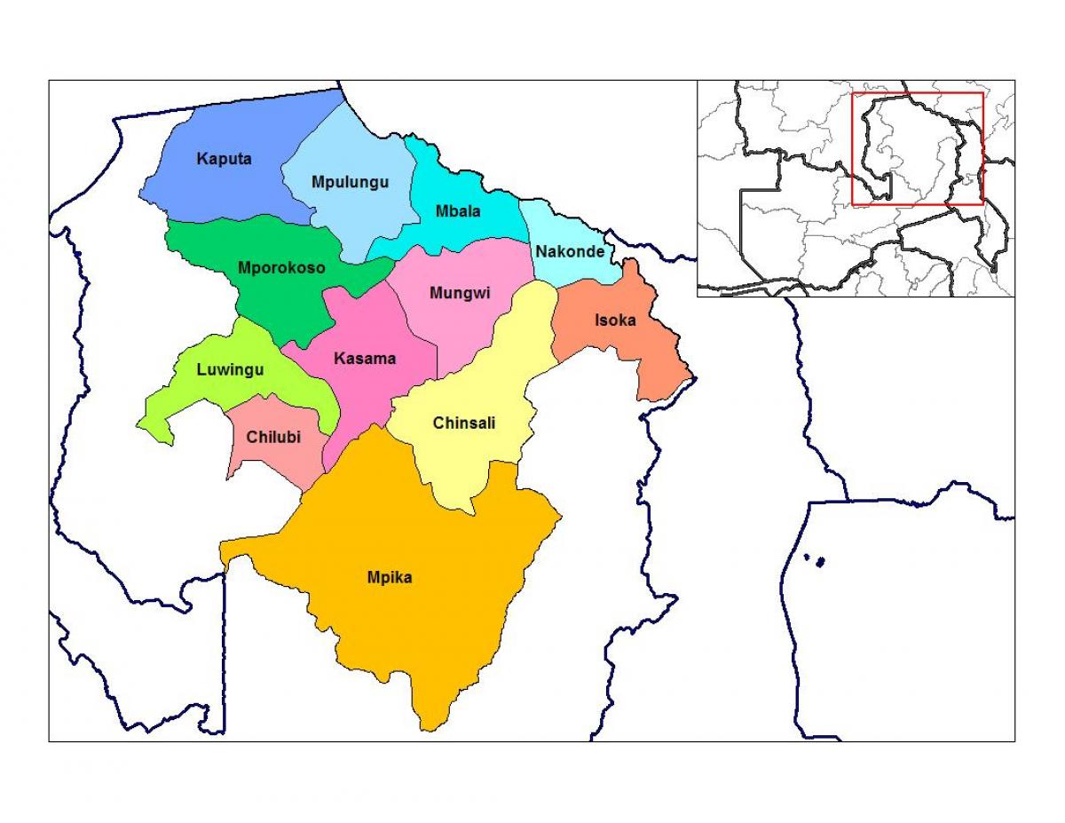 Mapa severnej provincii Zambia