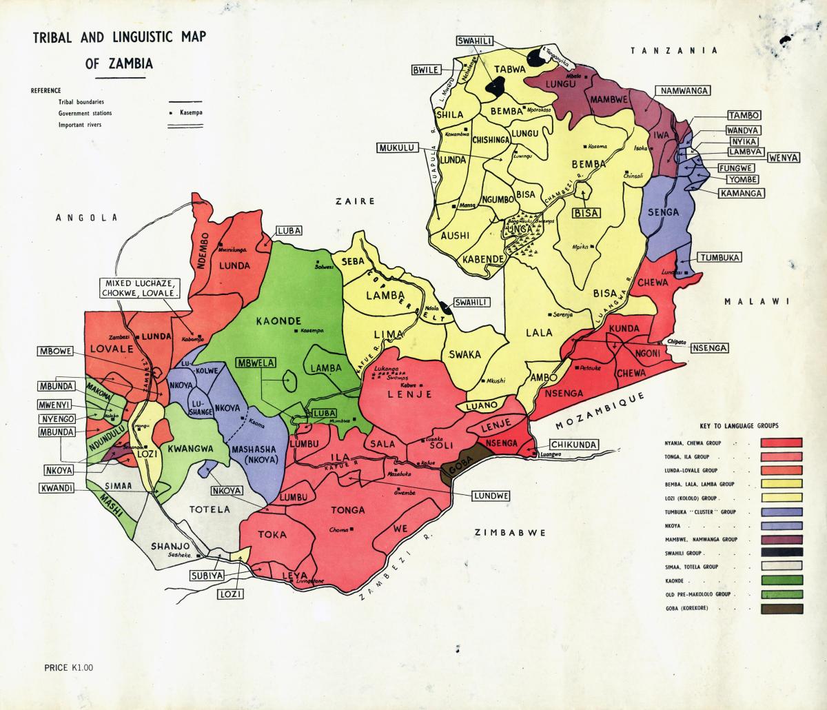 Mapa Zambijských kmene