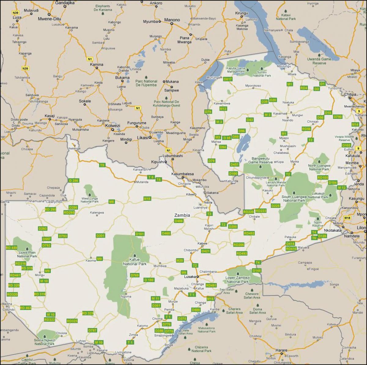 Mapa podrobné Zambia