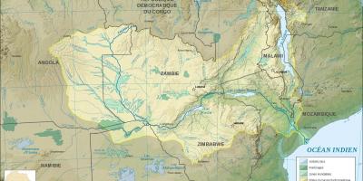 Mapa Zambia ukazuje riek a jazier